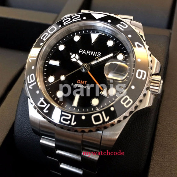 PARNIS black Dial GMTLuxury Brand Mechanical Watche